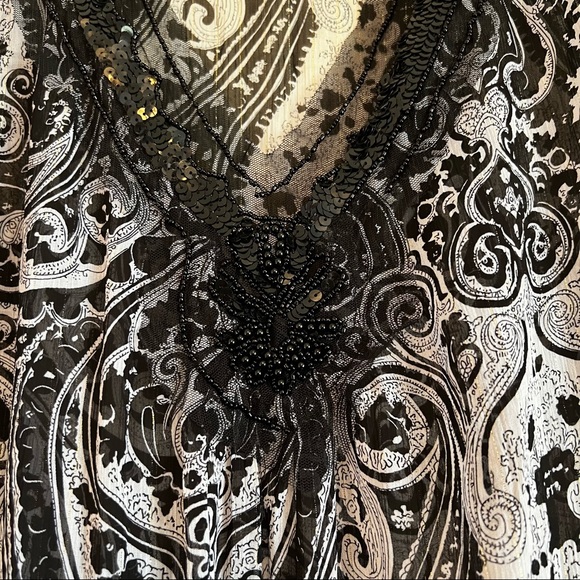 Baranda Black White Paisley print sleeveless tunic blouse size large extra large - Picture 2 of 9